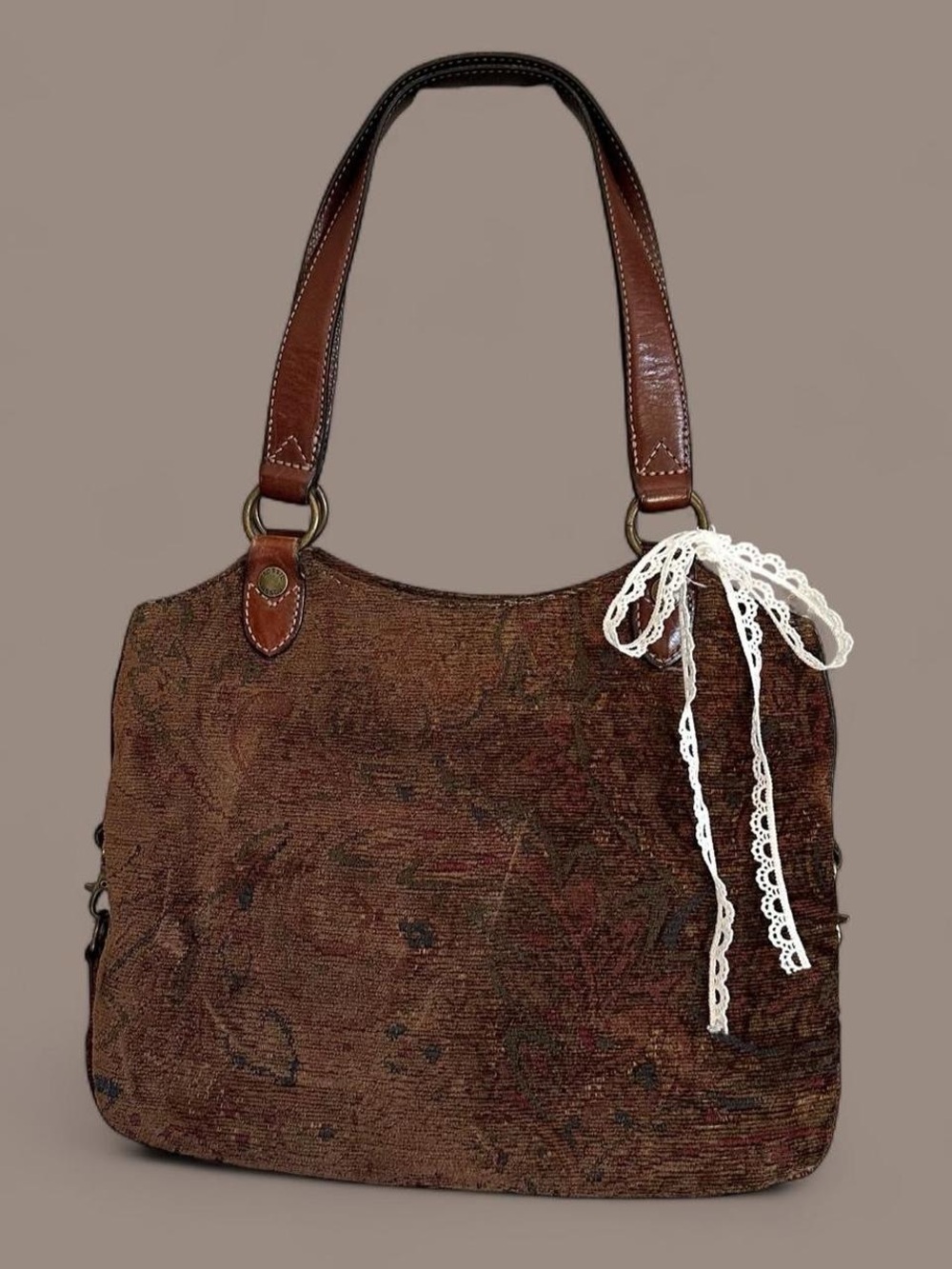 Vintage Fossil Brown Tapestry Leather Shoulder Bag